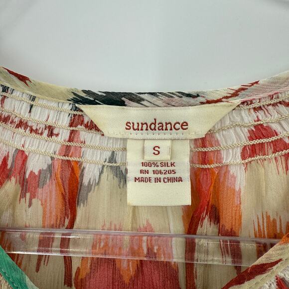 SUNDANCE Womens Silk Chiffon Sheer Blouse Size S Southwestern Print 3/4 Sleeve - Picture 3 of 8
